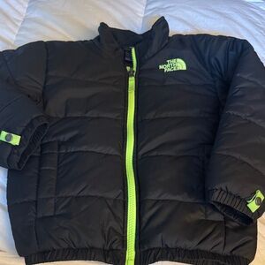 The North Face Kids Puffer Jacket in Black with Neon Green Details